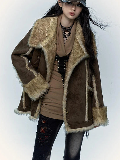 Vintage Punk Faux Fur Coat Women Oversized Eco Jacket Outerwear