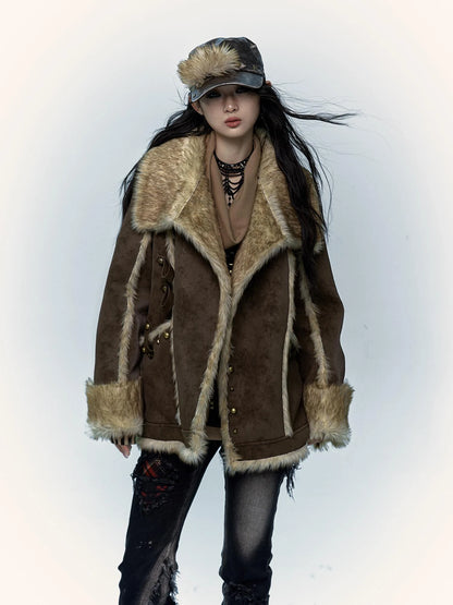 Vintage Punk Faux Fur Coat Women Oversized Eco Jacket Outerwear