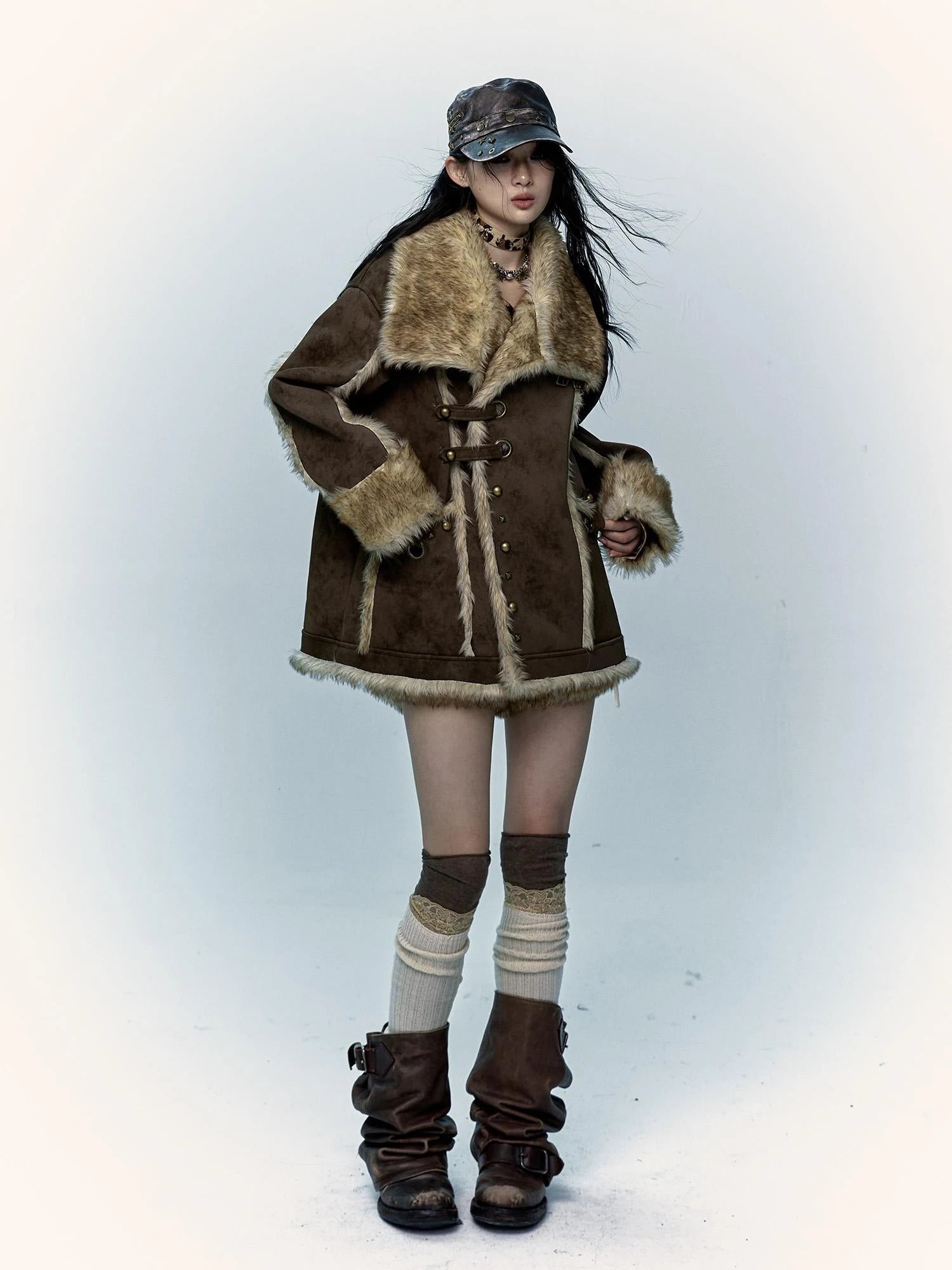 Vintage Punk Faux Fur Coat Women Oversized Eco Jacket Outerwear
