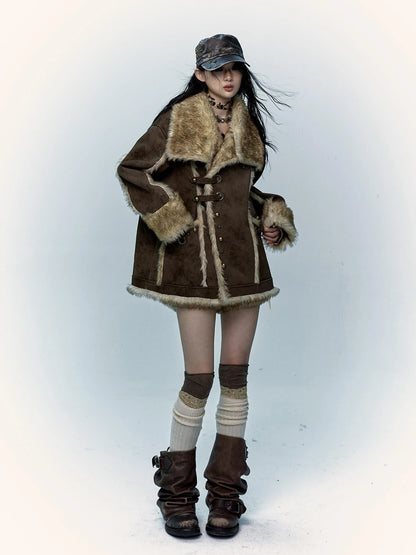 Vintage Punk Faux Fur Coat Women Oversized Eco Jacket Outerwear