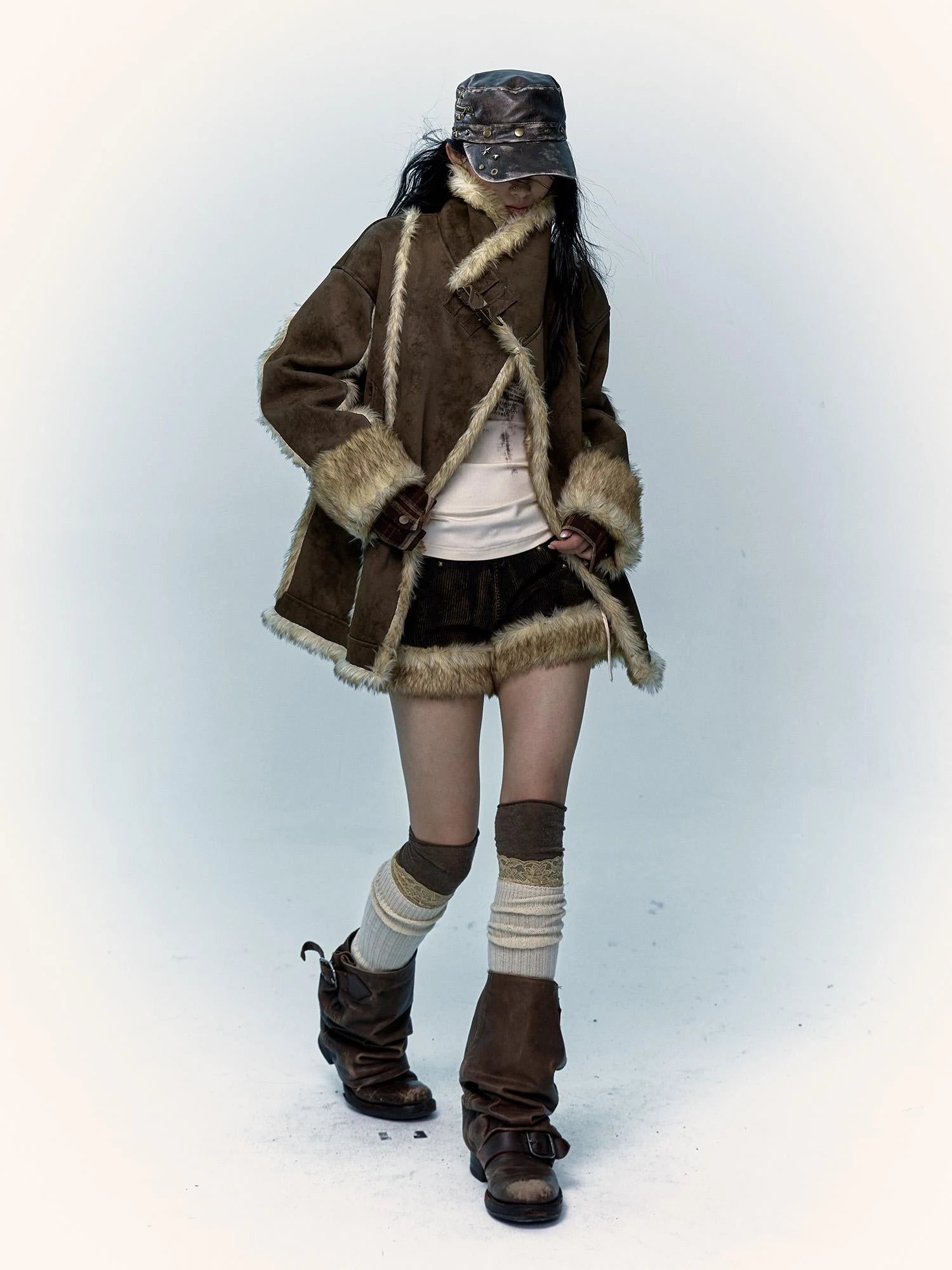Vintage Punk Faux Fur Coat Women Oversized Eco Jacket Outerwear