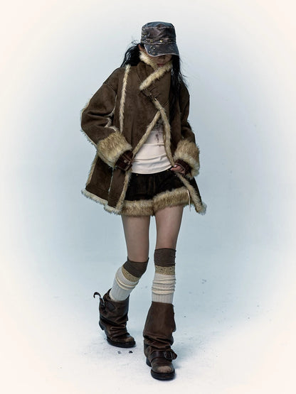Vintage Punk Faux Fur Coat Women Oversized Eco Jacket Outerwear