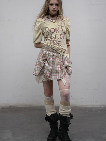 Vintage Punk Gothic Plaid Puffy Skirt