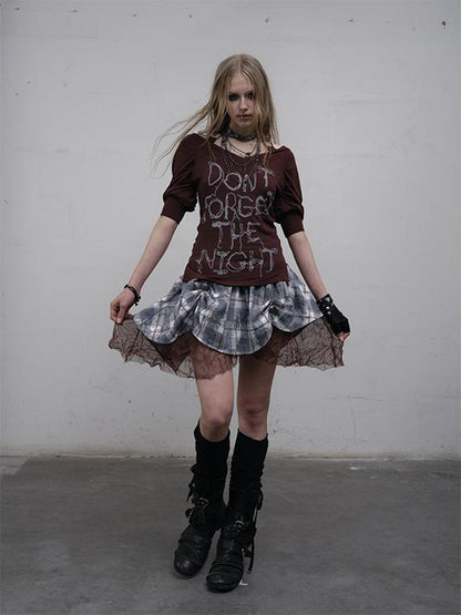Vintage Punk Gothic Plaid Puffy Skirt