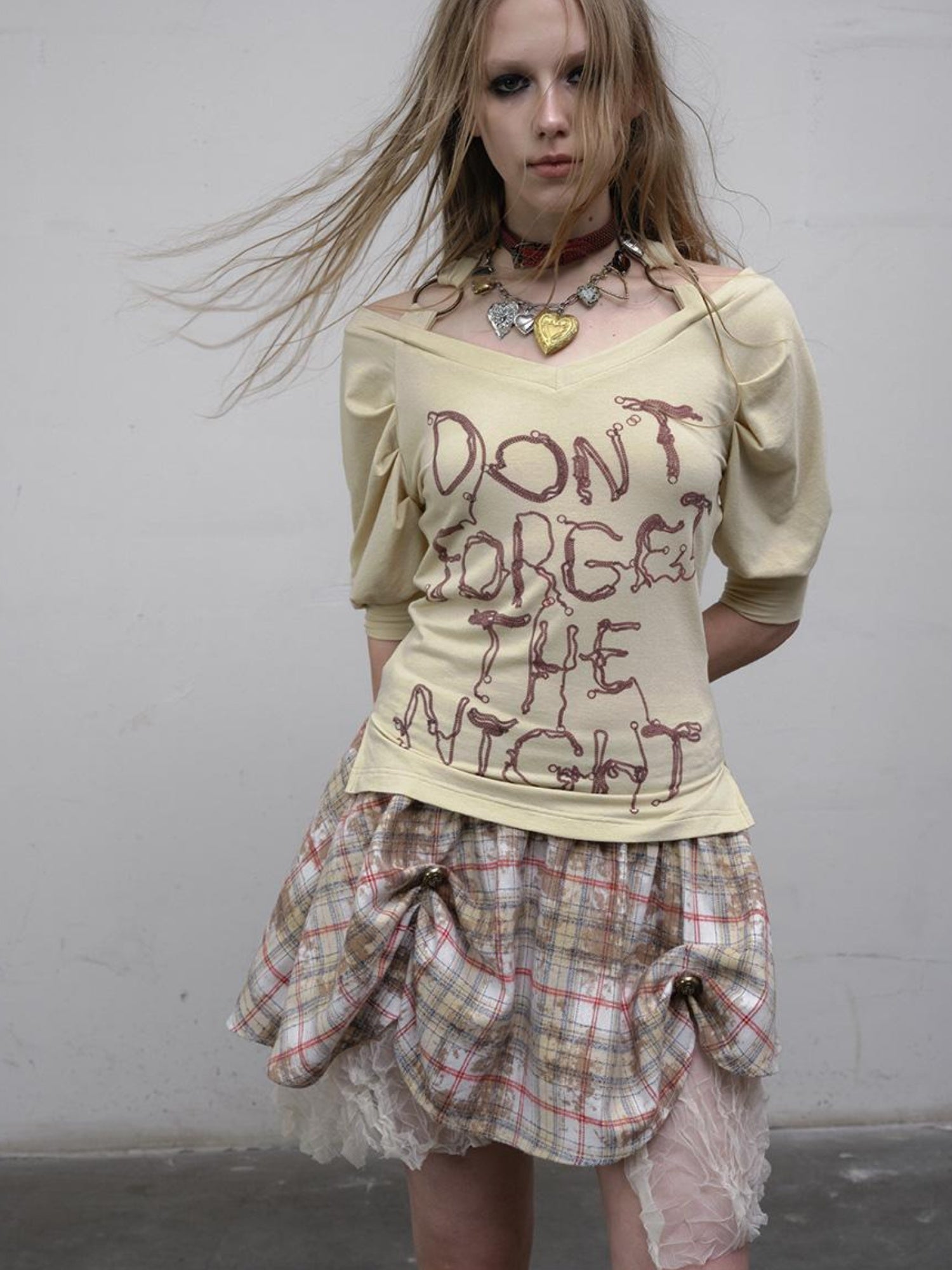 NO ROMANCE Vintage Punk Gothic Plaid Puffy Skirt