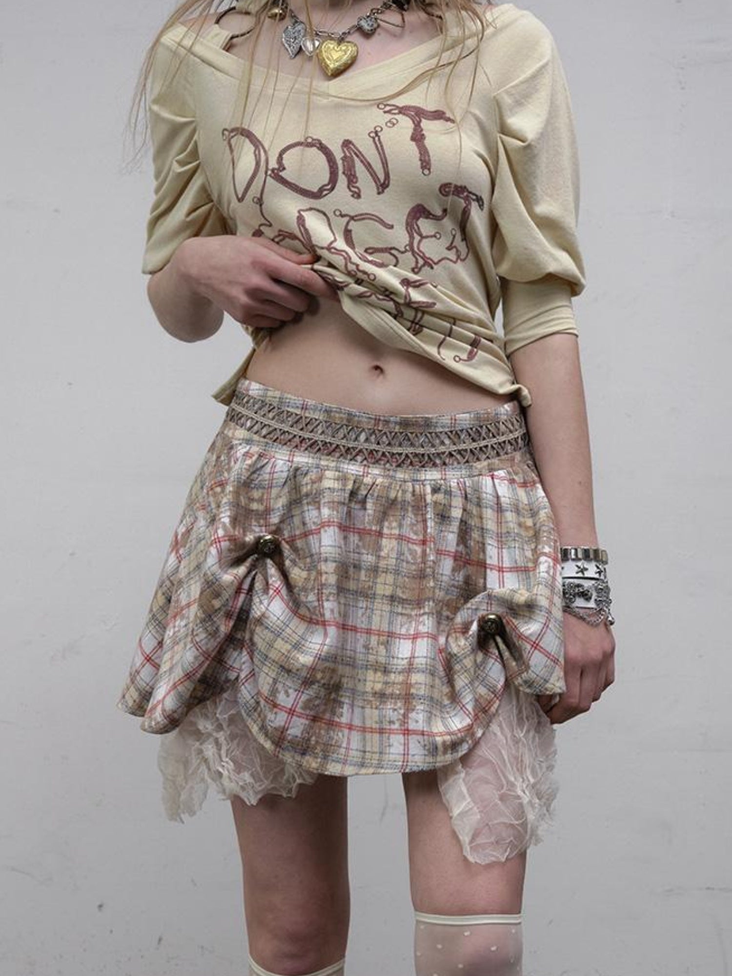 NO ROMANCE Vintage Punk Gothic Plaid Puffy Skirt