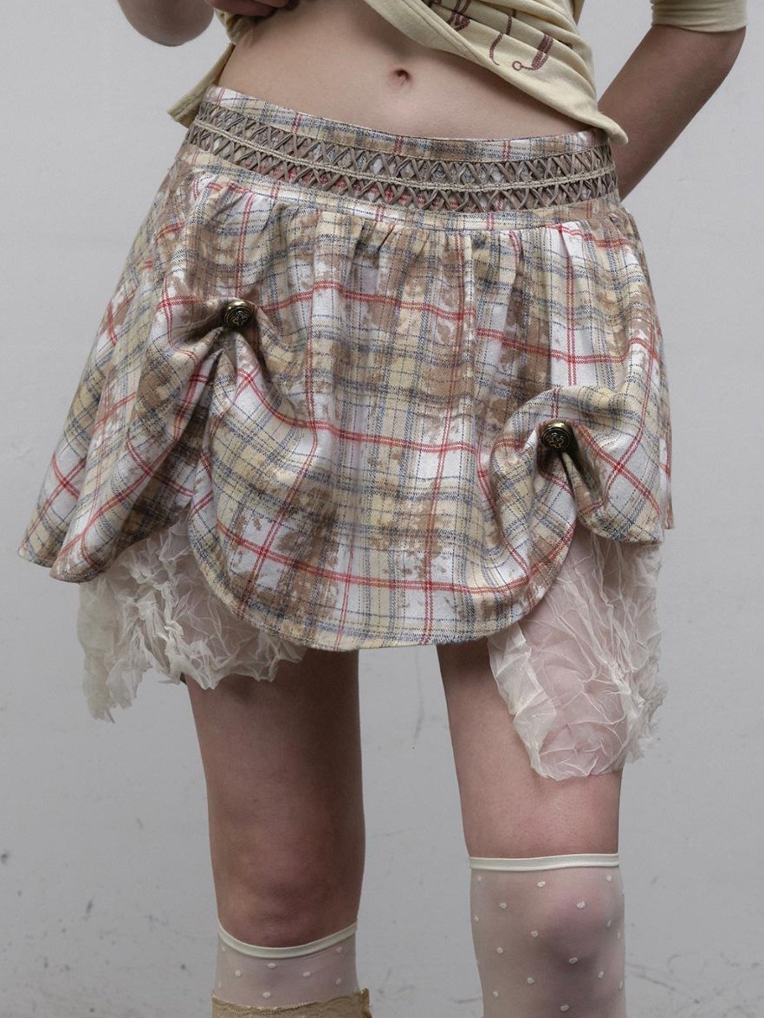 Vintage Punk Gothic Plaid Puffy Skirt