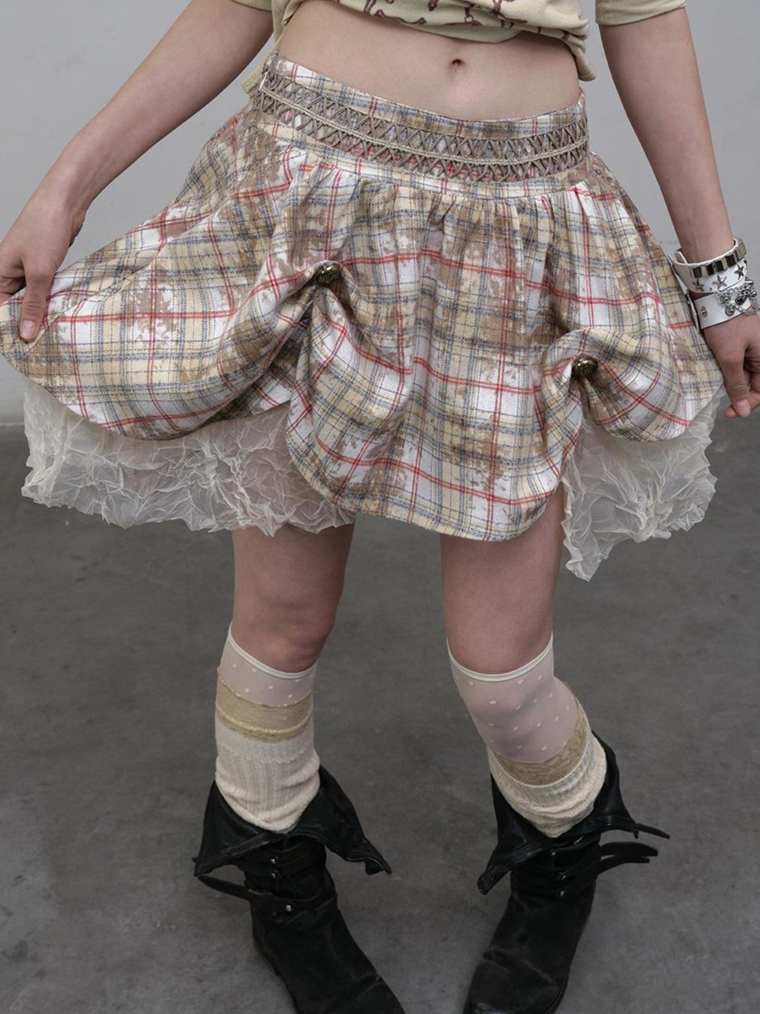 Vintage Punk Gothic Plaid Puffy Skirt