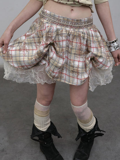 Vintage Punk Gothic Plaid Puffy Skirt