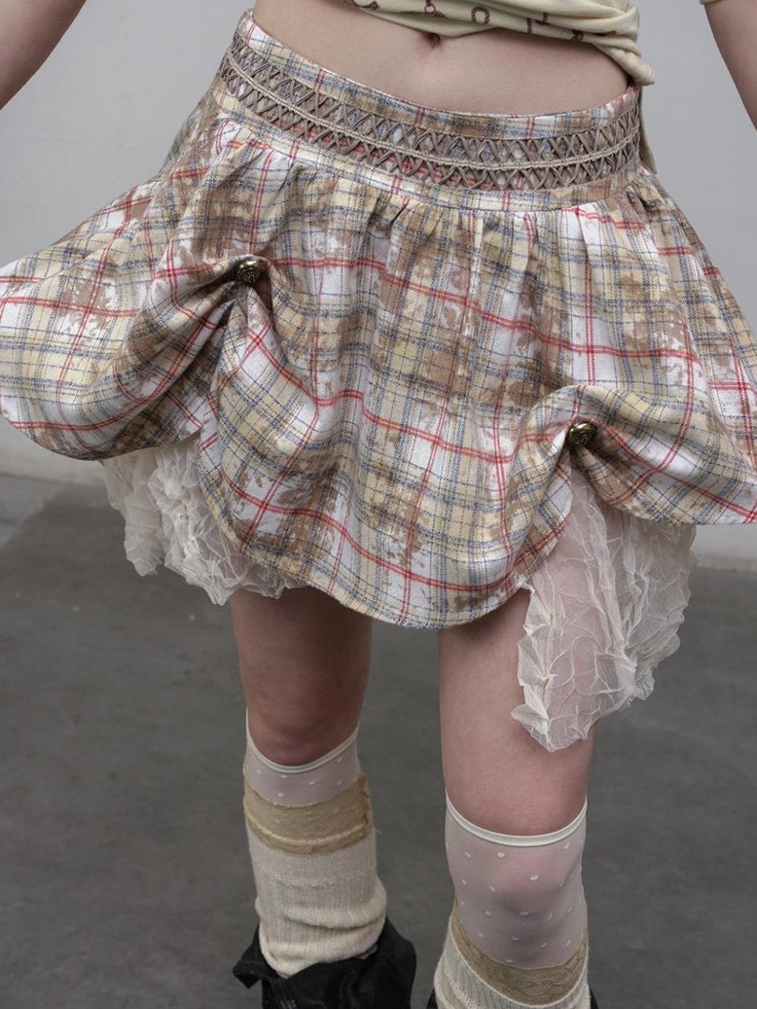 NO ROMANCE Vintage Punk Gothic Plaid Puffy Skirt