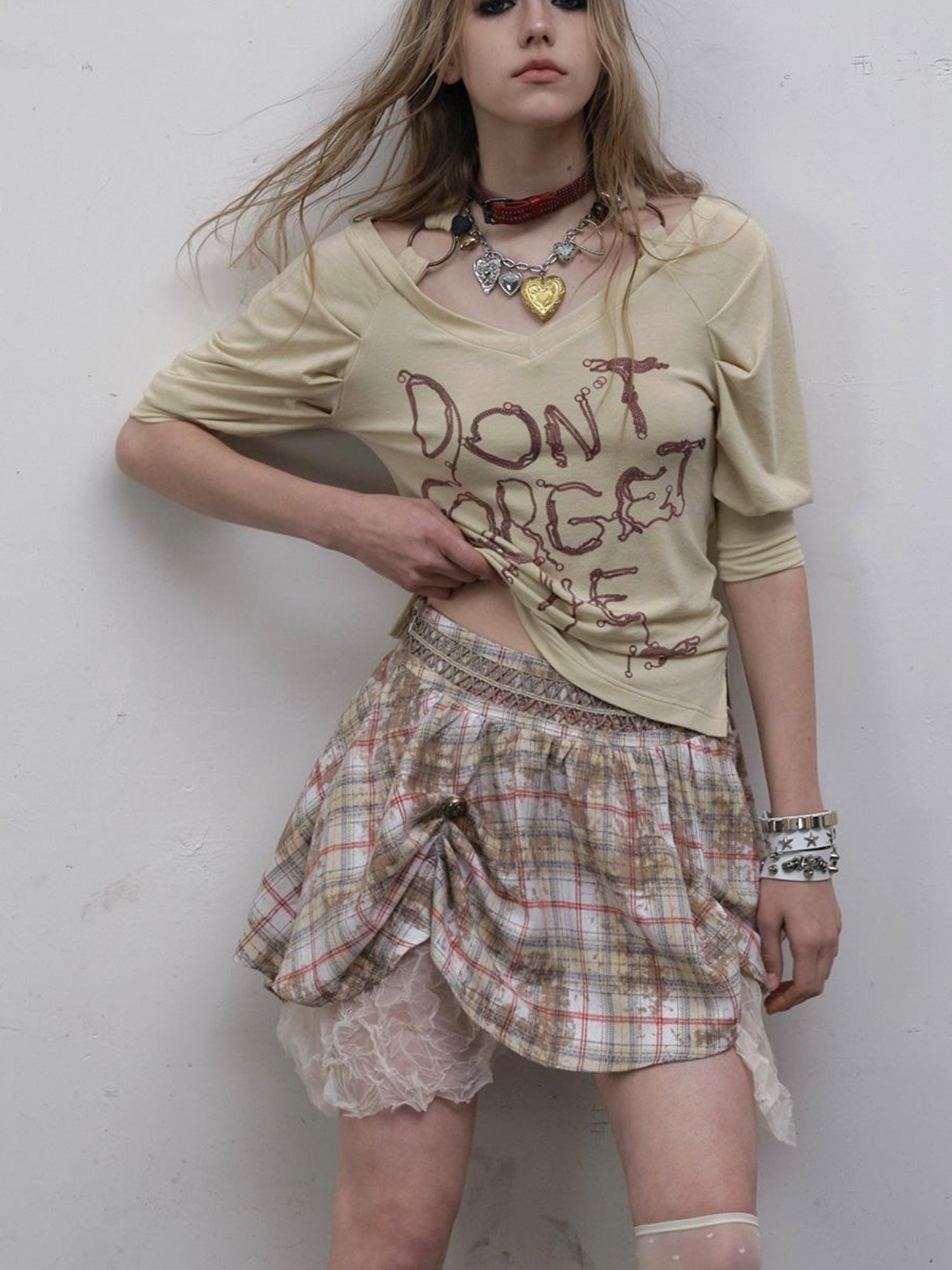 NO ROMANCE Vintage Punk Gothic Plaid Puffy Skirt