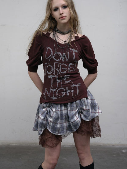 NO ROMANCE Vintage Punk Gothic Plaid Puffy Skirt
