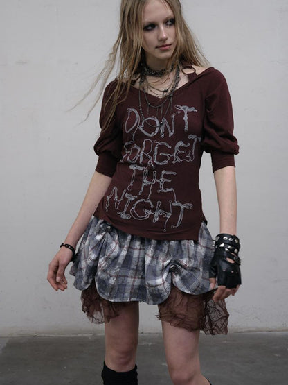 NO ROMANCE Vintage Punk Gothic Plaid Puffy Skirt