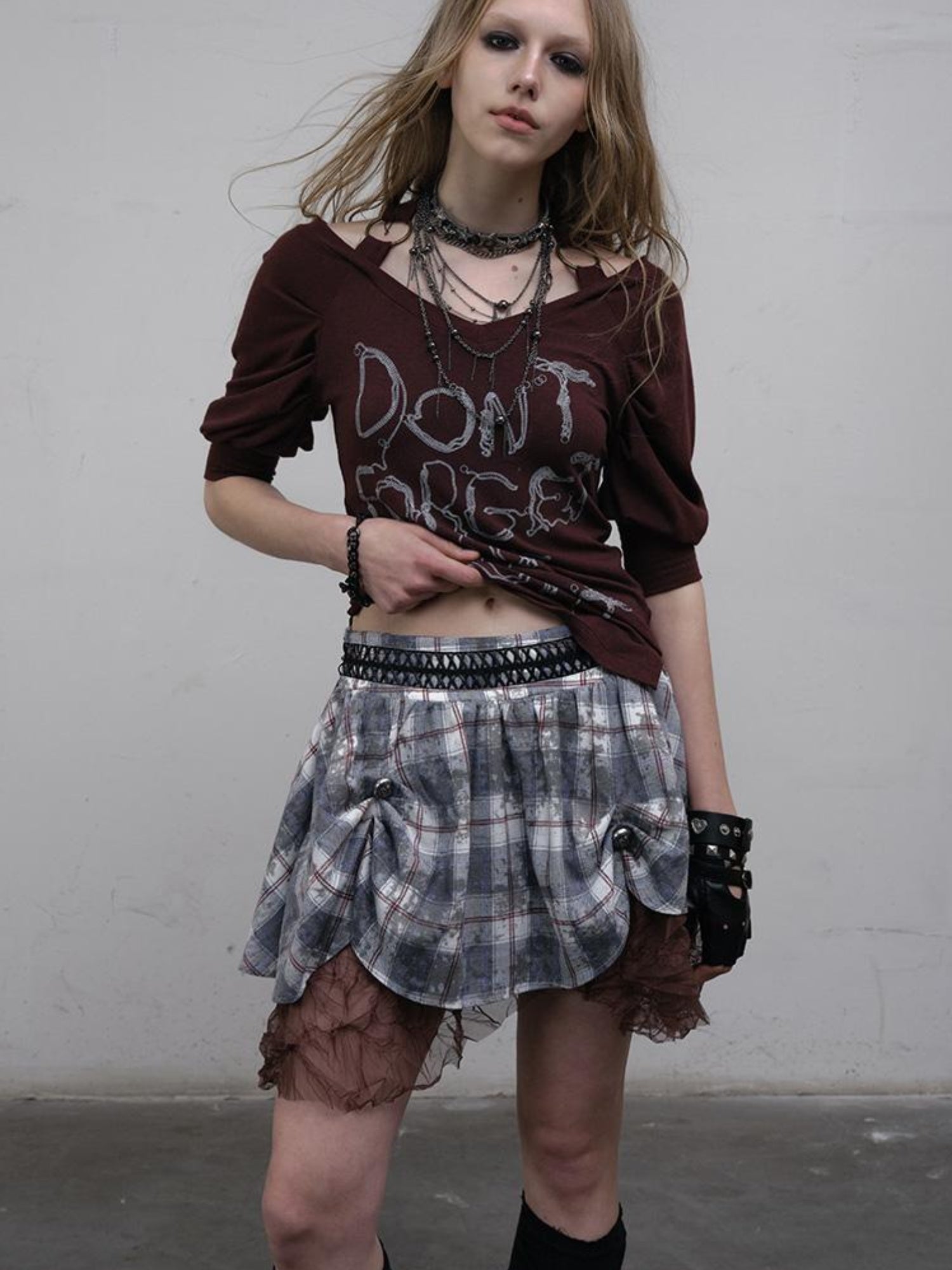 NO ROMANCE Vintage Punk Gothic Plaid Puffy Skirt