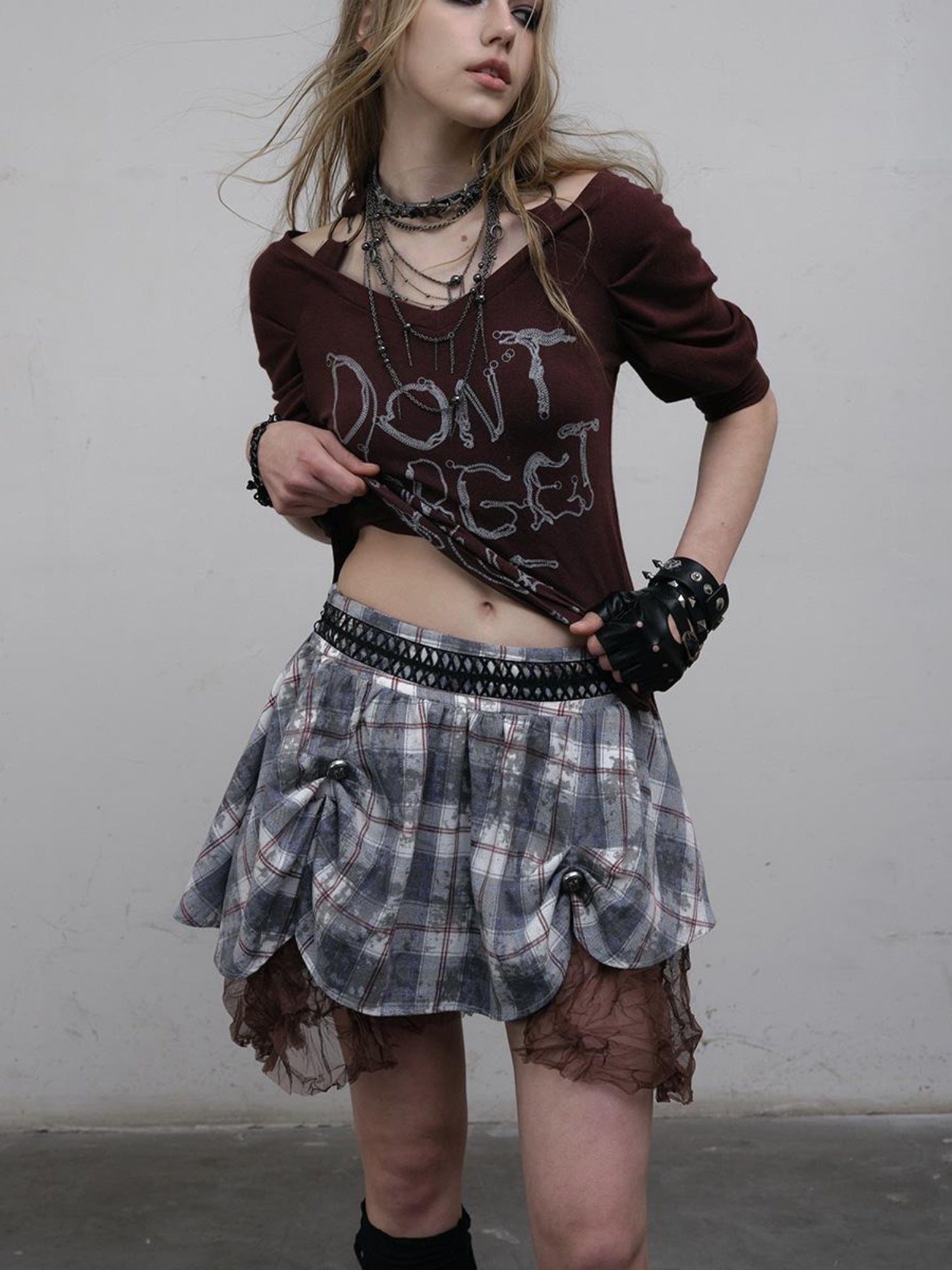 Vintage Punk Gothic Plaid Puffy Skirt
