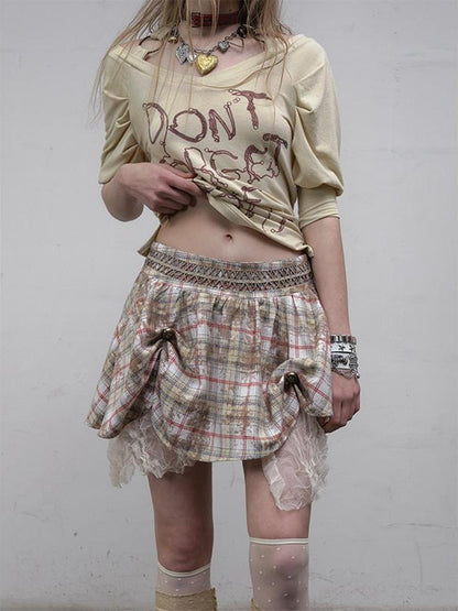 Vintage Punk Gothic Plaid Puffy Skirt