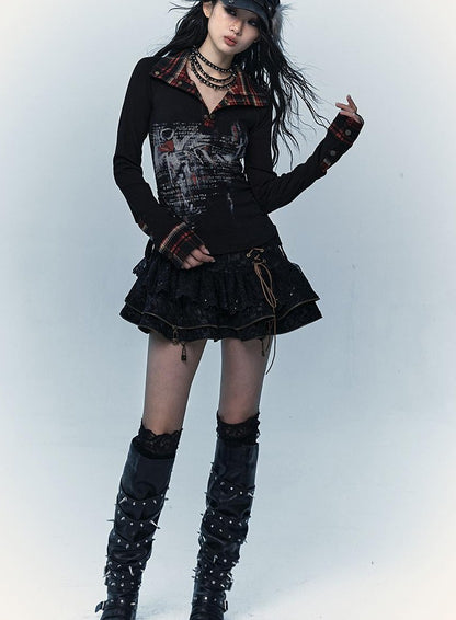 Vintage Punk Lace-Up Suede Mini A-Line Skirt Dresses