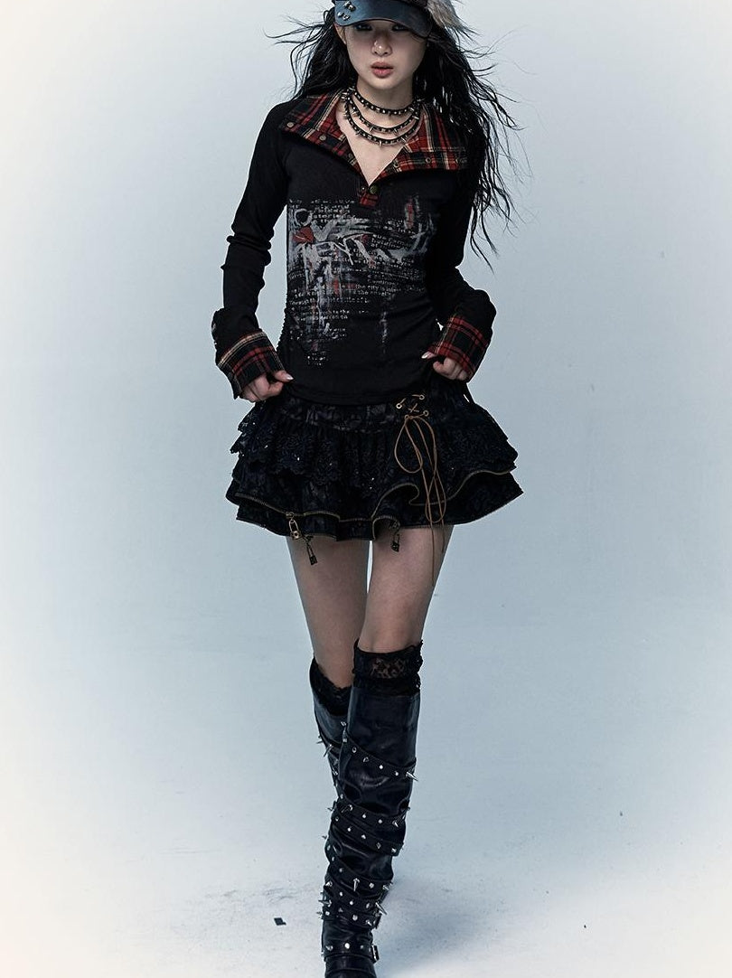 Vintage Punk Lace-Up Suede Mini A-Line Skirt Dresses
