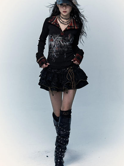 Vintage Punk Lace-Up Suede Mini A-Line Skirt Dresses