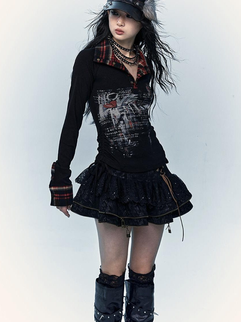 Vintage Punk Lace-Up Suede Mini A-Line Skirt Dresses