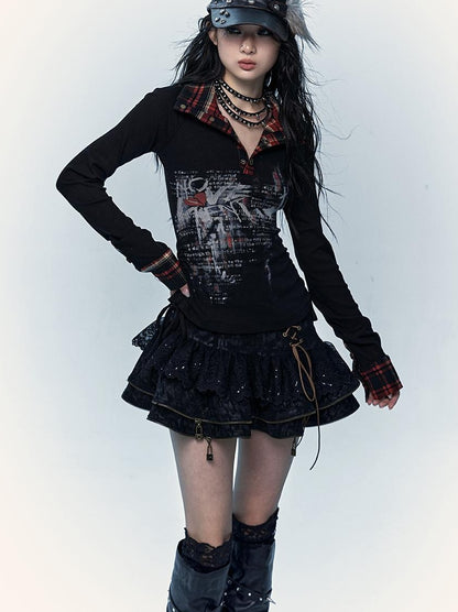 Vintage Punk Lace-Up Suede Mini A-Line Skirt Dresses
