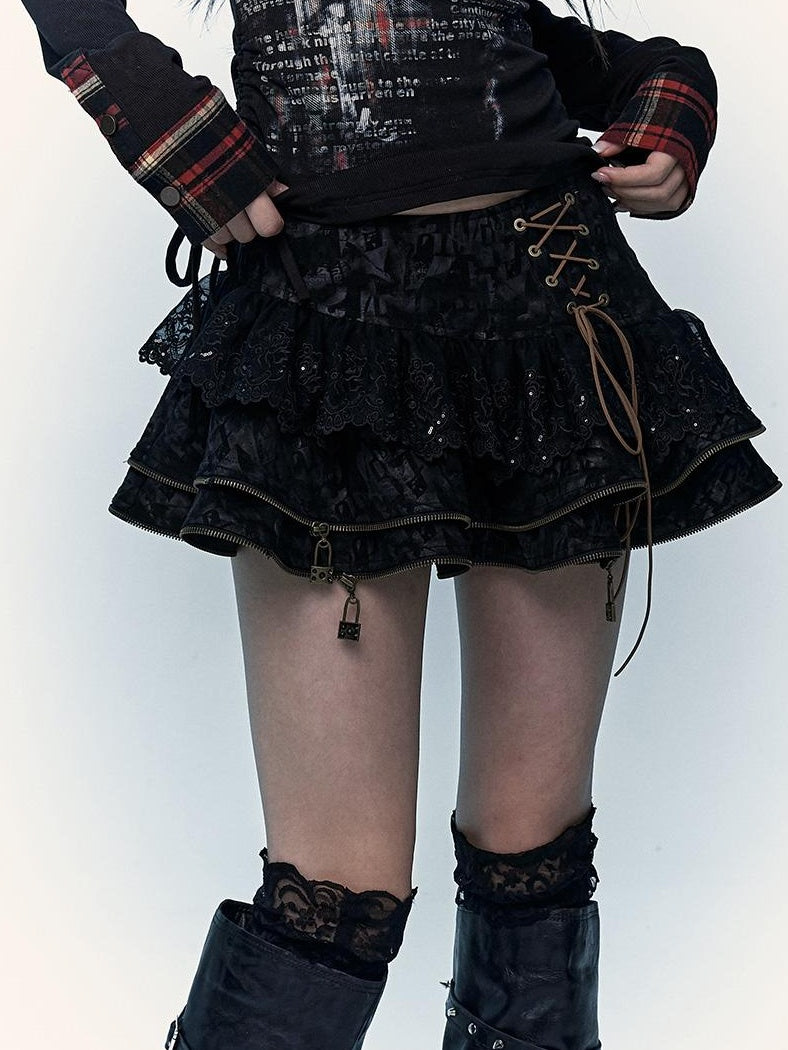 Vintage Punk Lace-Up Suede Mini A-Line Skirt Dresses