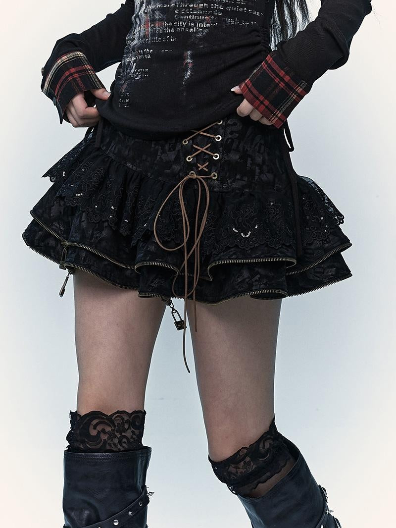 Vintage Punk Lace-Up Suede Mini A-Line Skirt Dresses