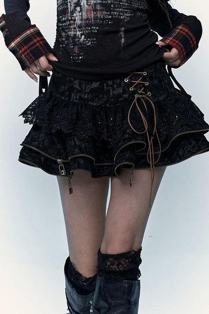 Vintage Punk Lace-Up Suede Mini A-Line Skirt Dresses