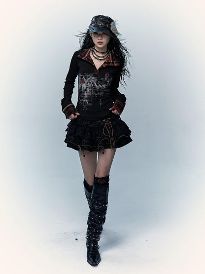 Vintage Punk Lace-Up Suede Mini A-Line Skirt Dresses