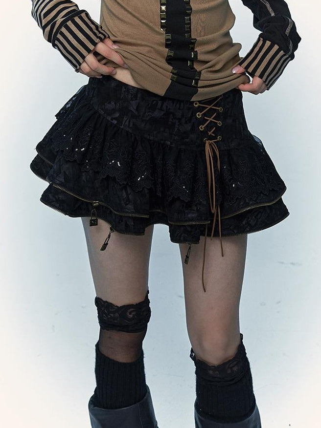Vintage Punk Lace-Up Suede Mini A-Line Skirt Dresses