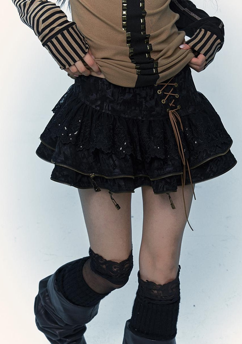 Vintage Punk Lace-Up Suede Mini A-Line Skirt Dresses