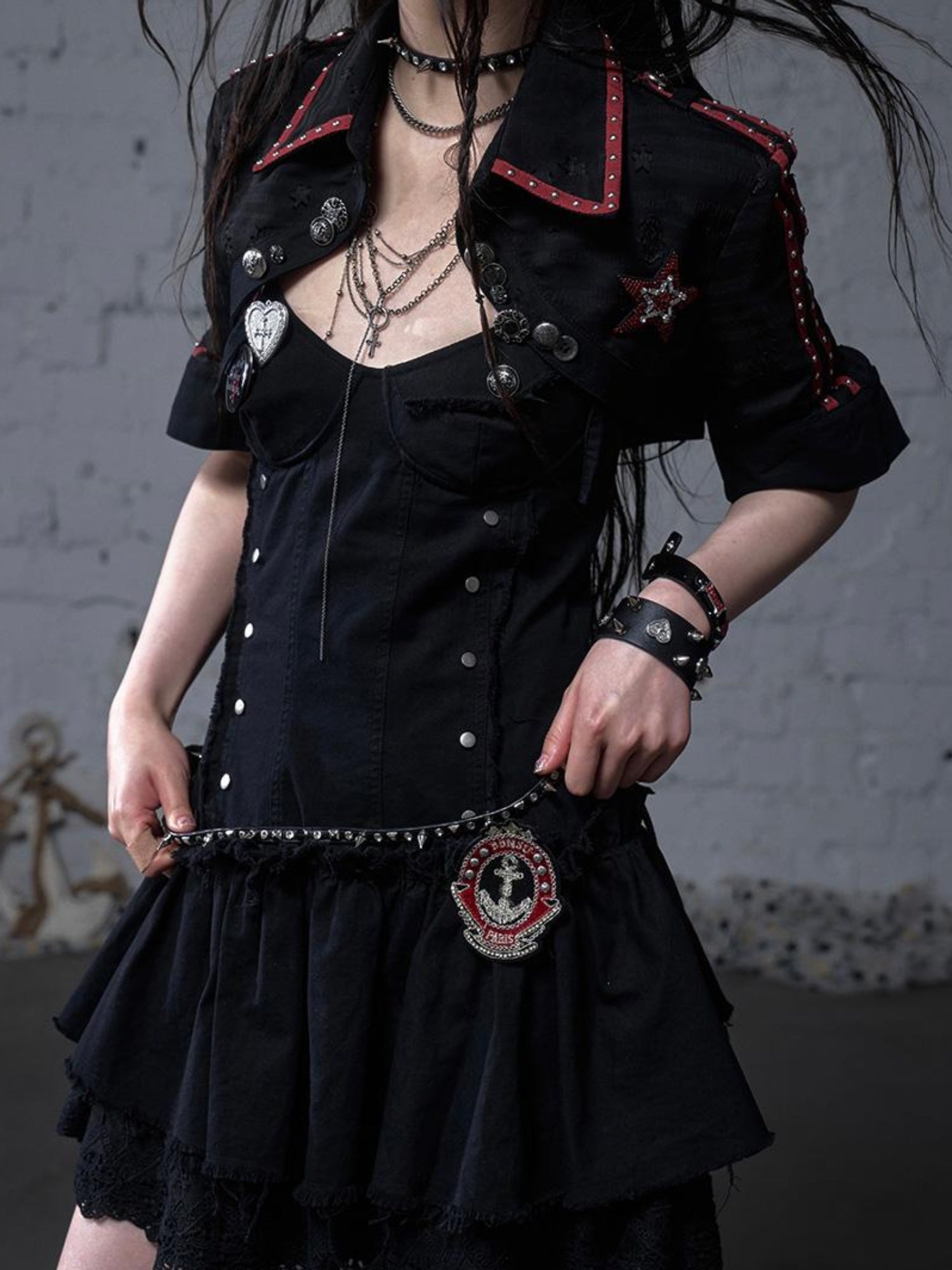 NO ROMANCE Vintage Punk Navy College Sun Protection Short Sleeve Shirt Cardigan