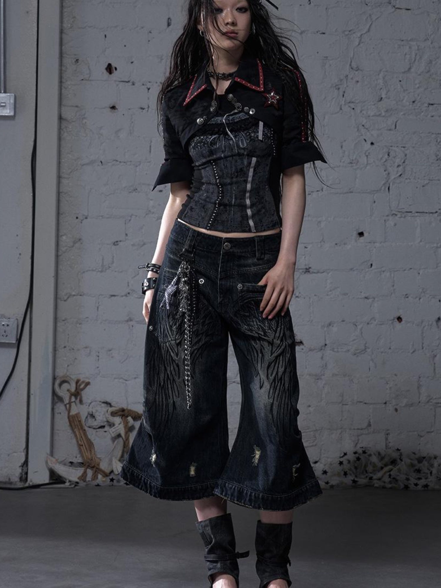 NO ROMANCE Vintage Punk Navy College Sun Protection Short Sleeve Shirt Cardigan