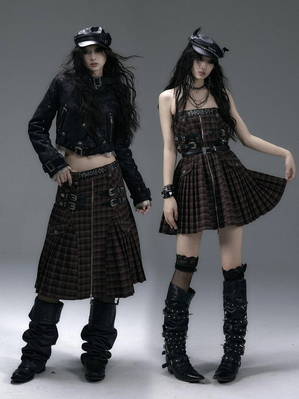 Vintage Punk Plaid A-Line Pleated Mini Skirt Dress