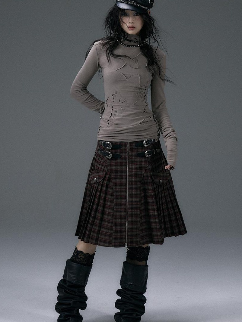 NO ROMANCE Vintage Punk Plaid A-Line Pleated Mini Skirt Dress