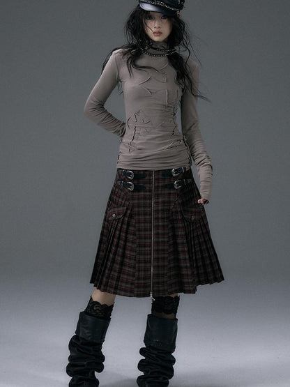 NO ROMANCE Vintage Punk Plaid A-Line Pleated Mini Skirt Dress