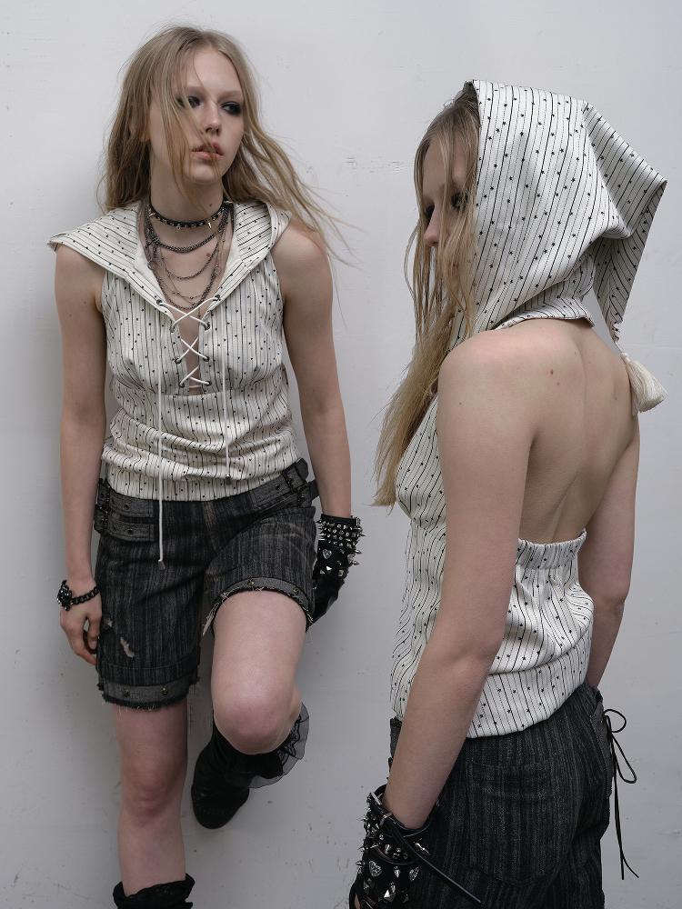 NO ROMANCE禁忌浪漫 Vintage Punk Playful Wizard Hoodie Vest Top