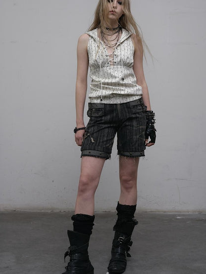 NO ROMANCE禁忌浪漫 Vintage Punk Playful Wizard Hoodie Vest Top