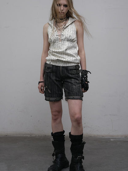 NO ROMANCE禁忌浪漫 Vintage Punk Playful Wizard Hoodie Vest Top