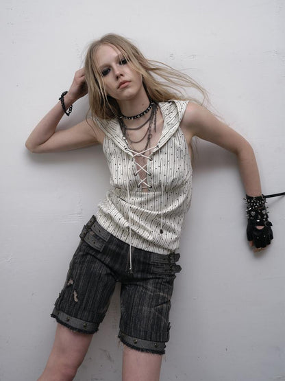 NO ROMANCE禁忌浪漫 Vintage Punk Playful Wizard Hoodie Vest Top