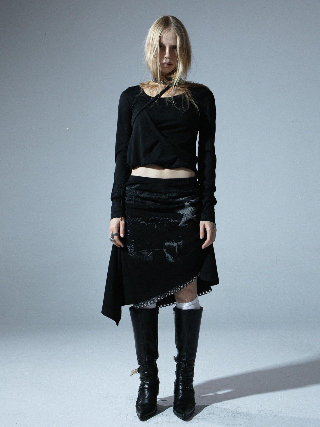 Vintage Punk Print Adjustable Low Waist Skirt