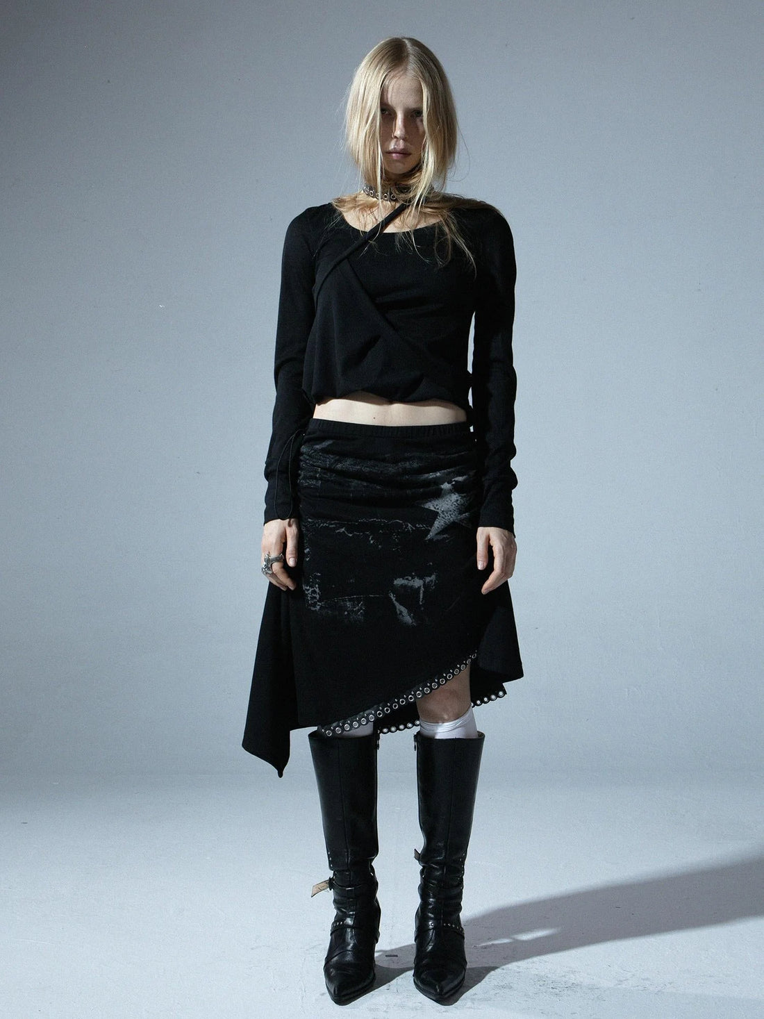 Vintage Punk Print Adjustable Low Waist Skirt