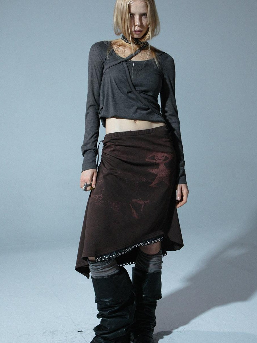 Vintage Punk Print Adjustable Low Waist Skirt