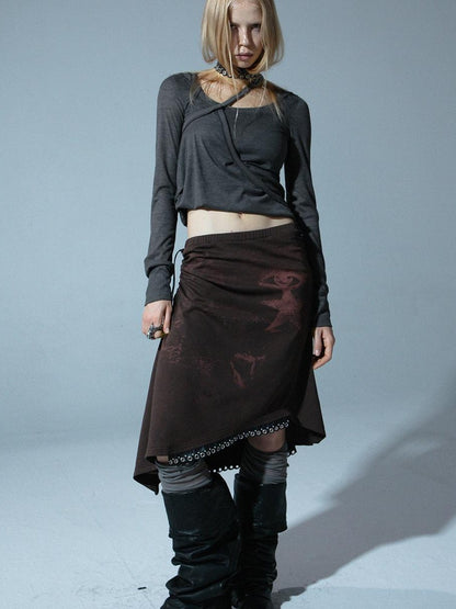 Vintage Punk Print Adjustable Low Waist Skirt