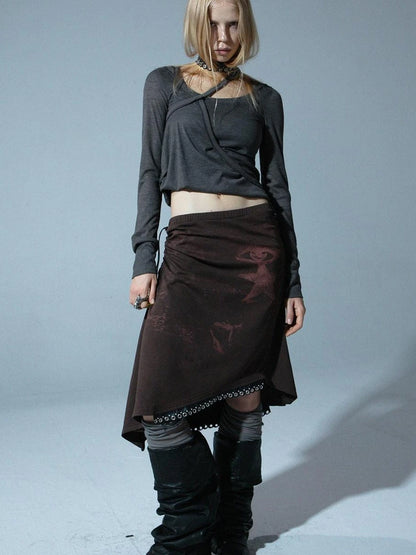 Vintage Punk Print Adjustable Low Waist Skirt