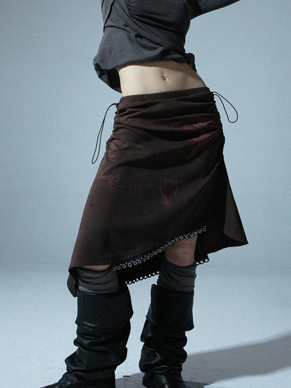 Vintage Punk Print Adjustable Low Waist Skirt