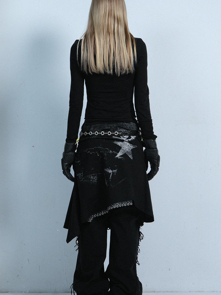 Vintage Punk Print Adjustable Low Waist Skirt