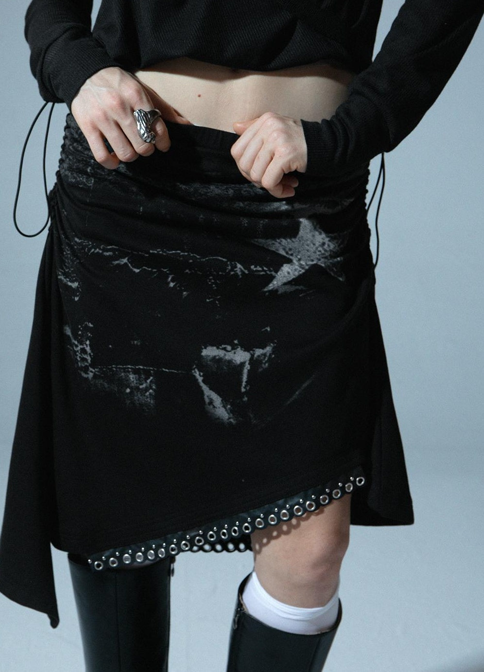 Vintage Punk Print Adjustable Low Waist Skirt