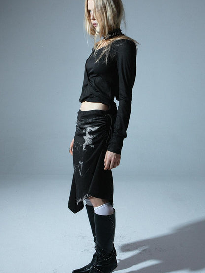 Vintage Punk Print Adjustable Low Waist Skirt