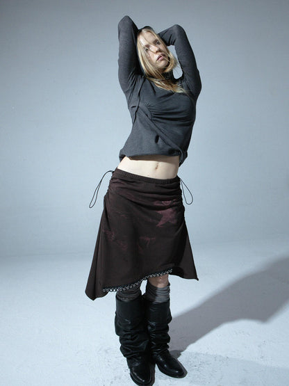 Vintage Punk Print Adjustable Low Waist Skirt